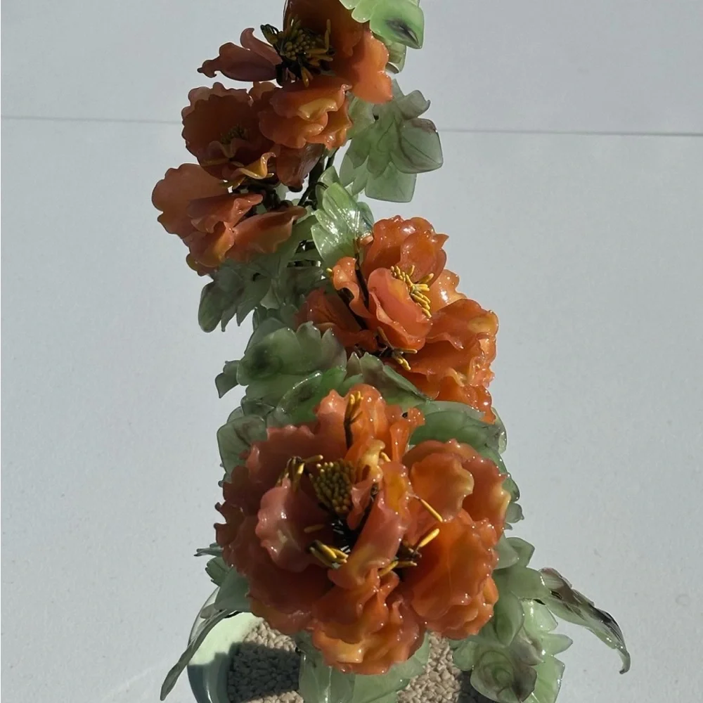 Orange Floral Jade / Glass Sculpture